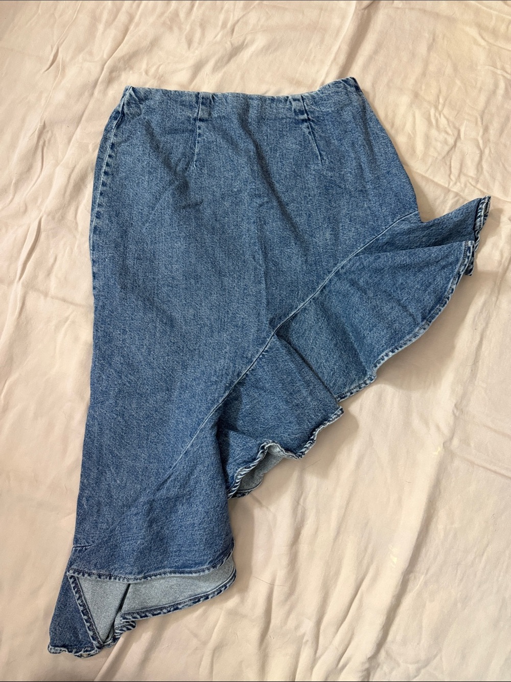 Divided Blue Denim Asymmetric Ruffle-Hem Skirt